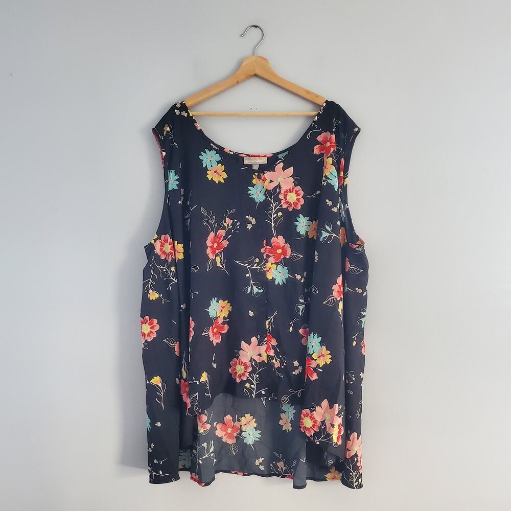 Woman Within Sleeveless Floral Button Down Shirt Top 4X